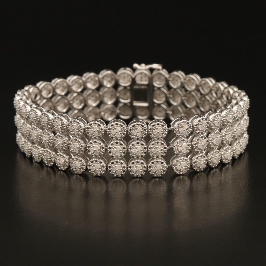 Sterling 3.00 CTW Diamond Triple-Row Cluster Illusion Set Bracelet