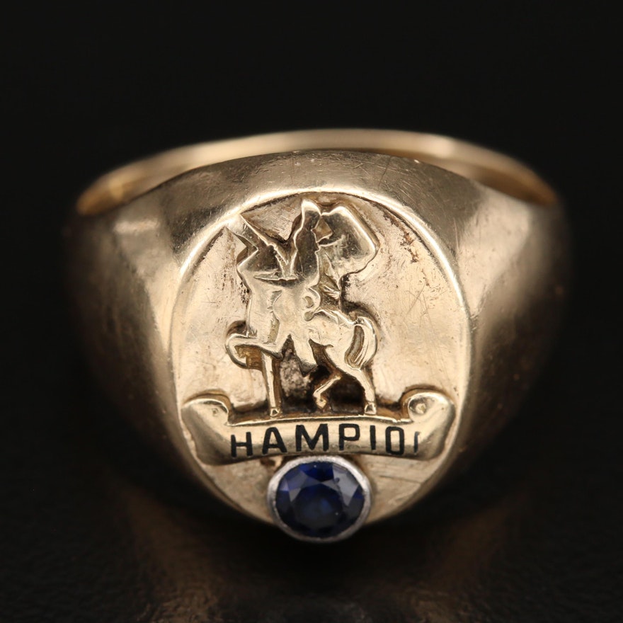 10K Sapphire "Champion" Ring with Enamel Detail