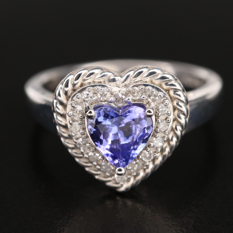 Sterling Tanzanite and Diamond Braided Heart Ring