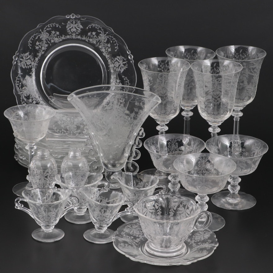 Heisey "Orchid" Etched Glass Stemware and Tableware, Mid-20th Century