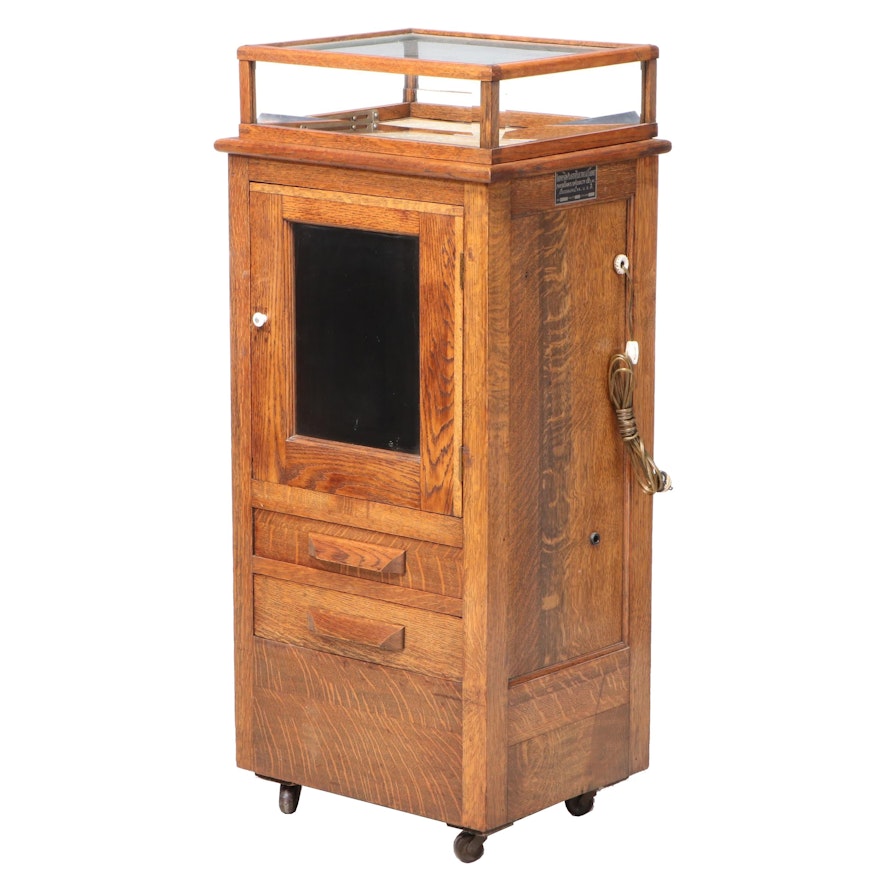 Thompson Plaster Oak Electrotherapy Device Cabinet, Early 20th Century