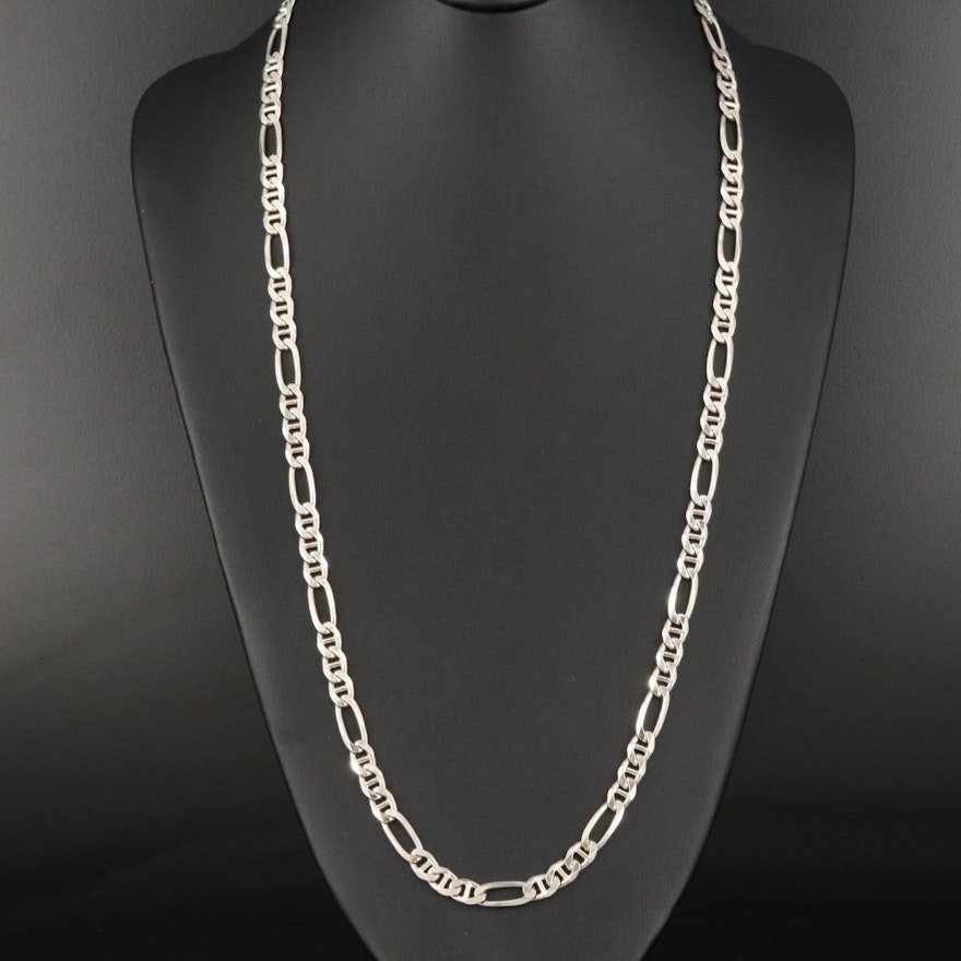 Italian Sterling Silver Figaro Chain Necklace