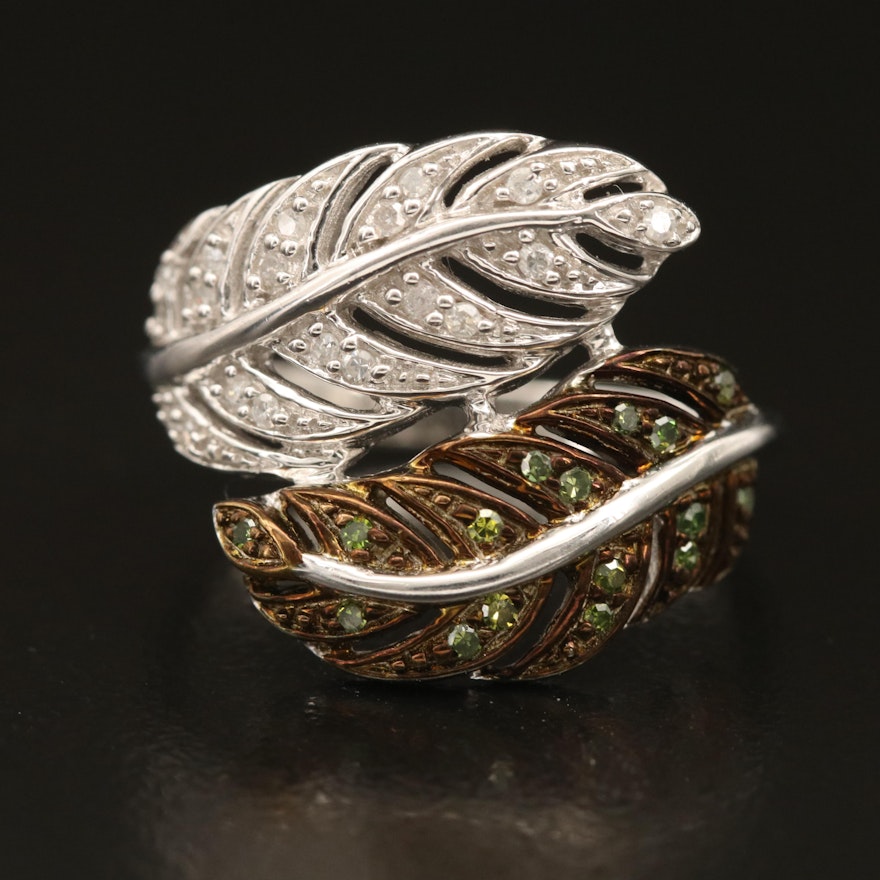 Sterling Diamond Feather Bypass Ring