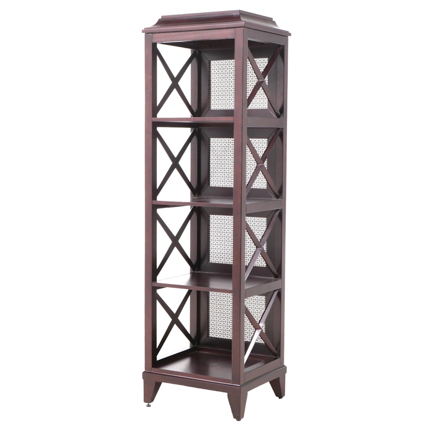 Neoclassical Style Open Bookshelf with Grille Panels