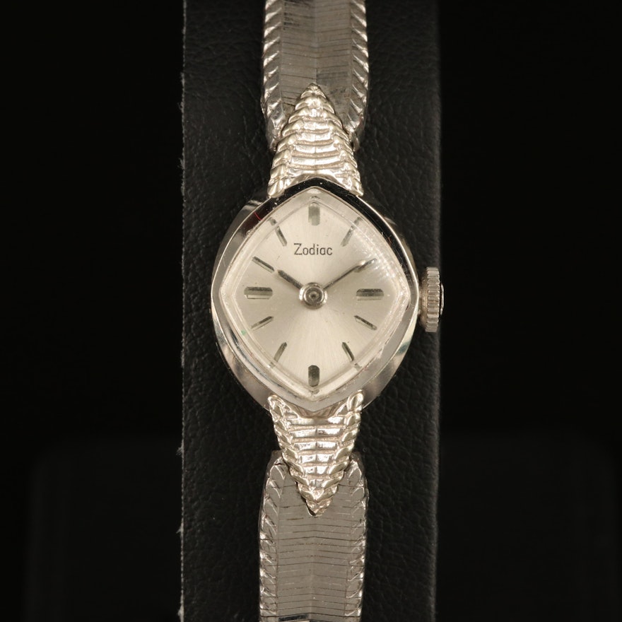 14K White Gold Zodiac Wristwatch