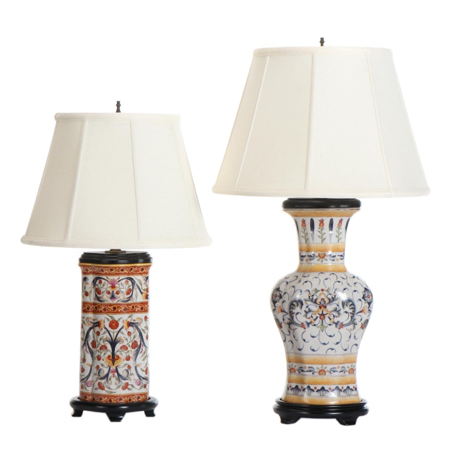 Floral and Foliate Motif Ceramic Table Lamps