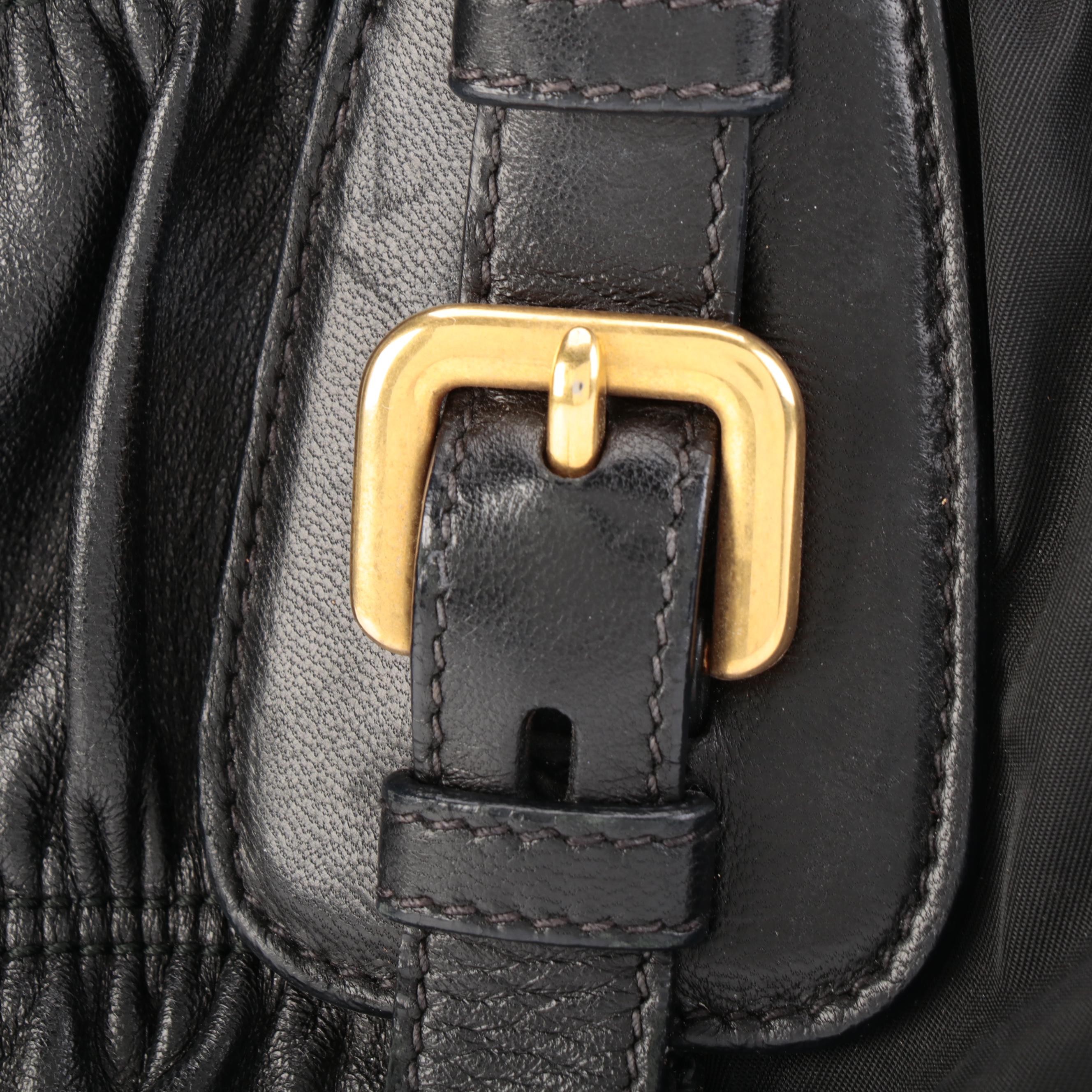 Prada Shopper Tote Bag in Black Gaufre Lambskin and Nylon Tessuto