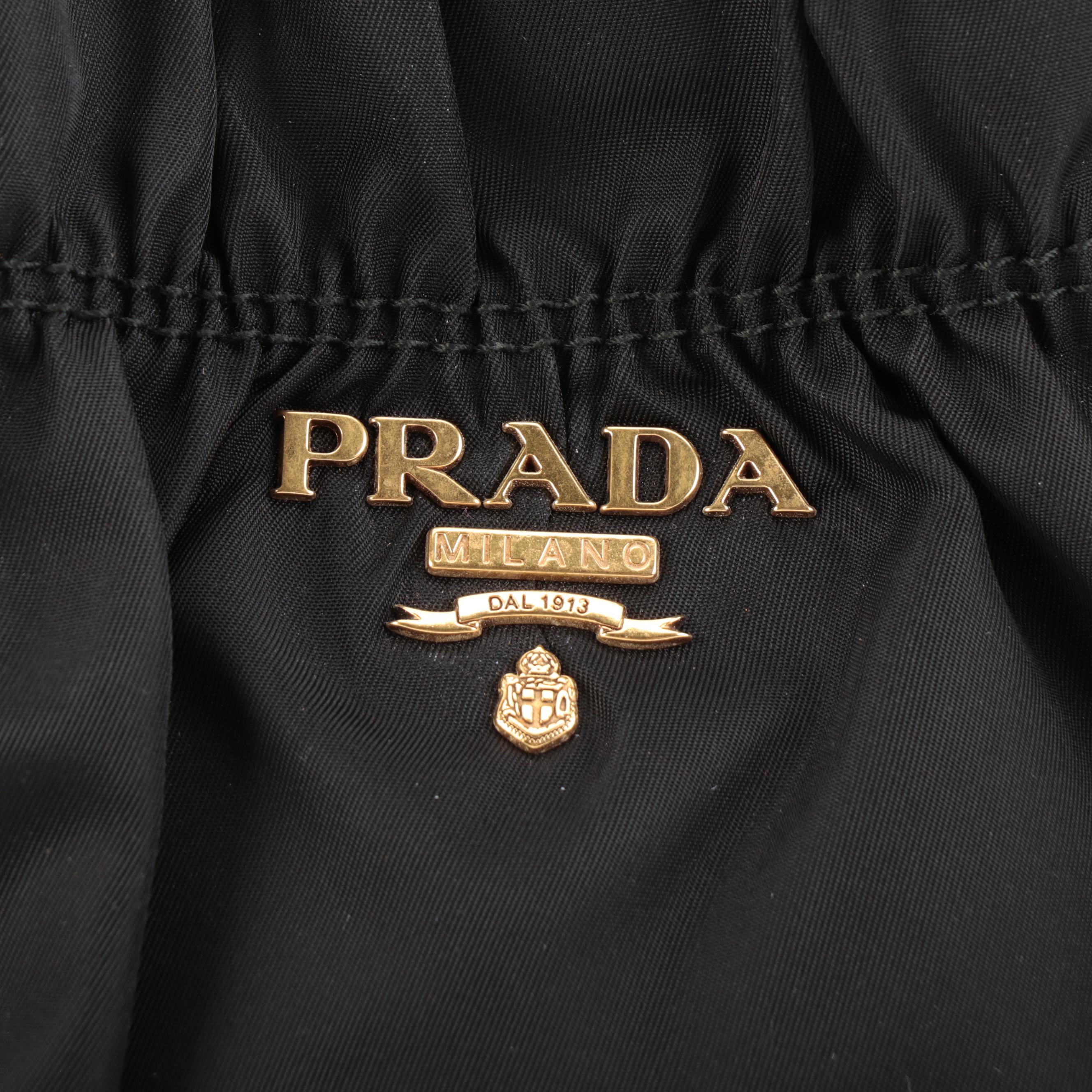 Prada Shopper Tote Bag in Black Gaufre Lambskin and Nylon Tessuto