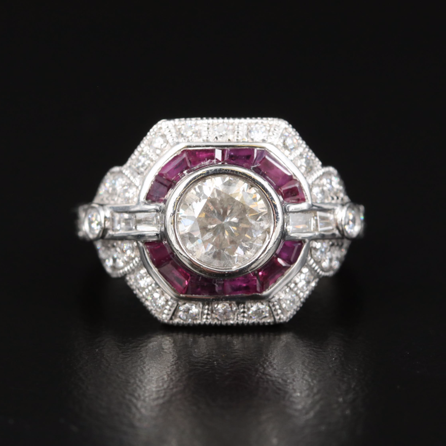 Plaitnum 1.60 CTW Diamond and Ruby Ring with Milgrain Detail