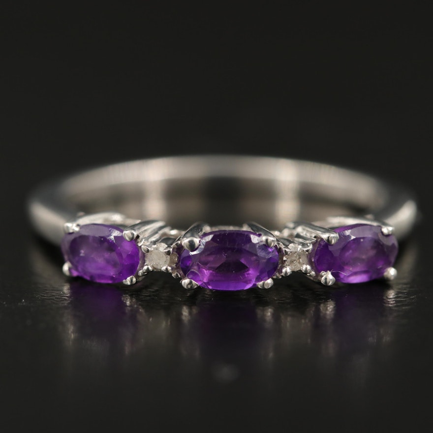 Sterling Amethyst and Diamond Ring