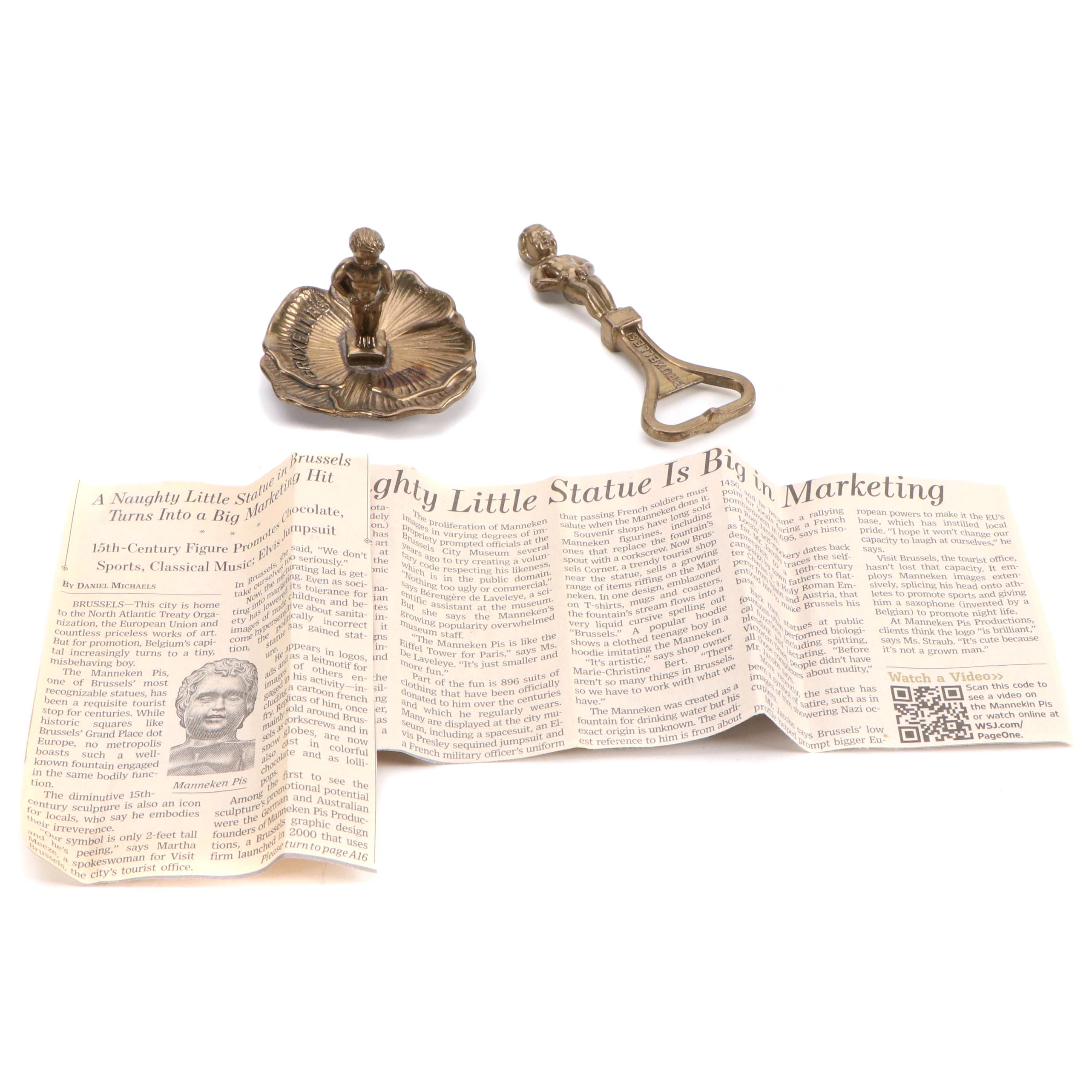Manneken Pis Figural Fountain Brass Bottle Opener and Ring Holder