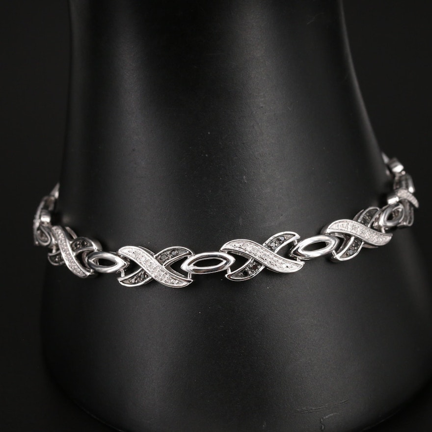 Sterling Diamond Crossover Link Bracelet