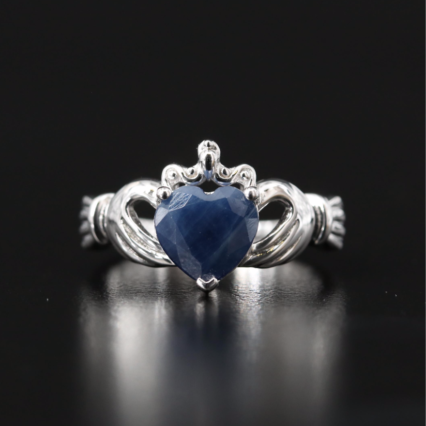 Sterling Sapphire Heart Claddagh Ring