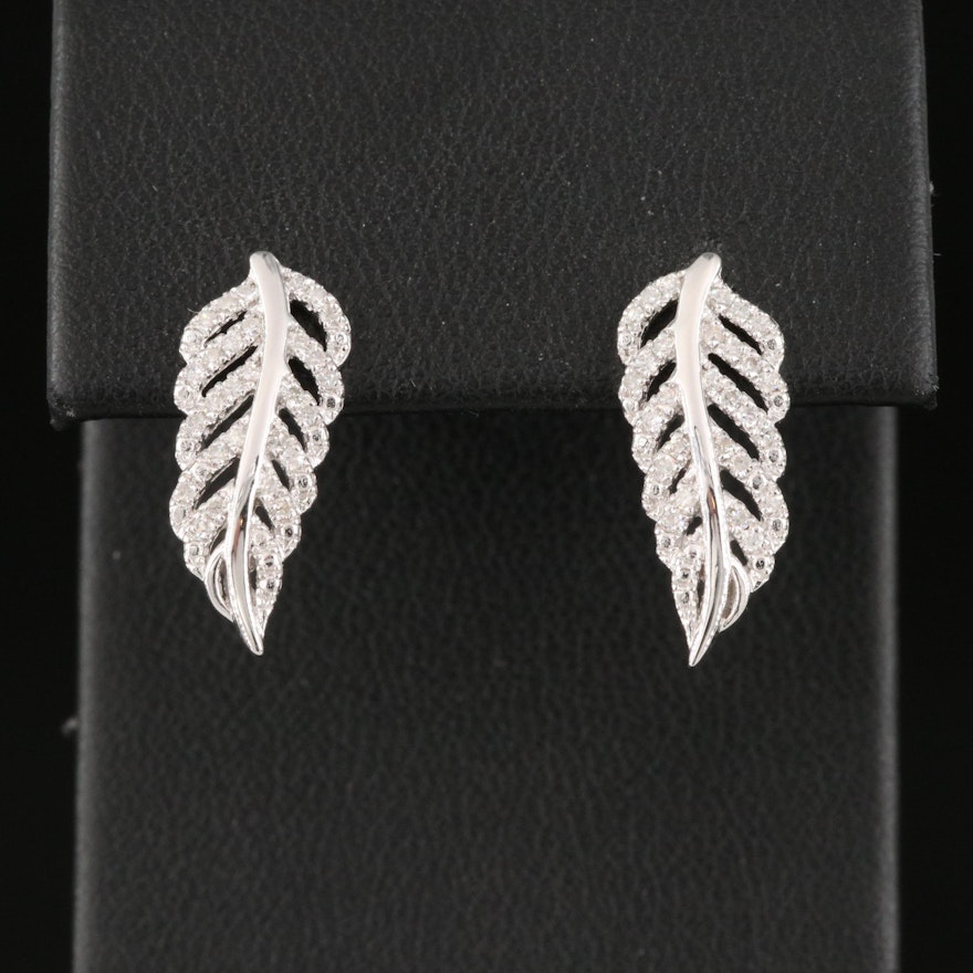 Sterling Silver Diamond Feather Earrings