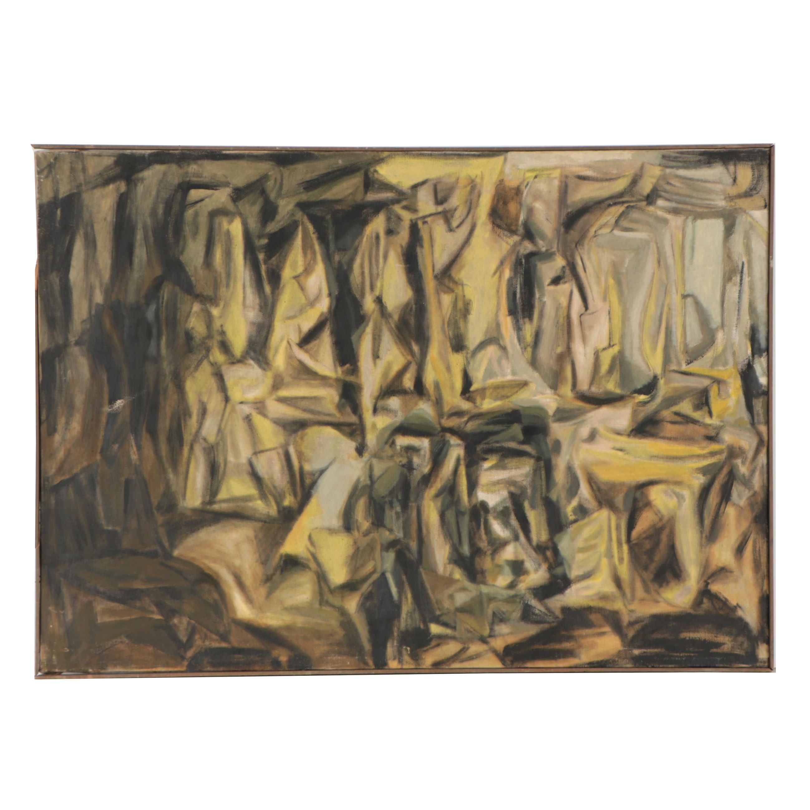 Don Stacy Large-Scale Abstract Oil Painting "Archaic Forms," Late 20th Century