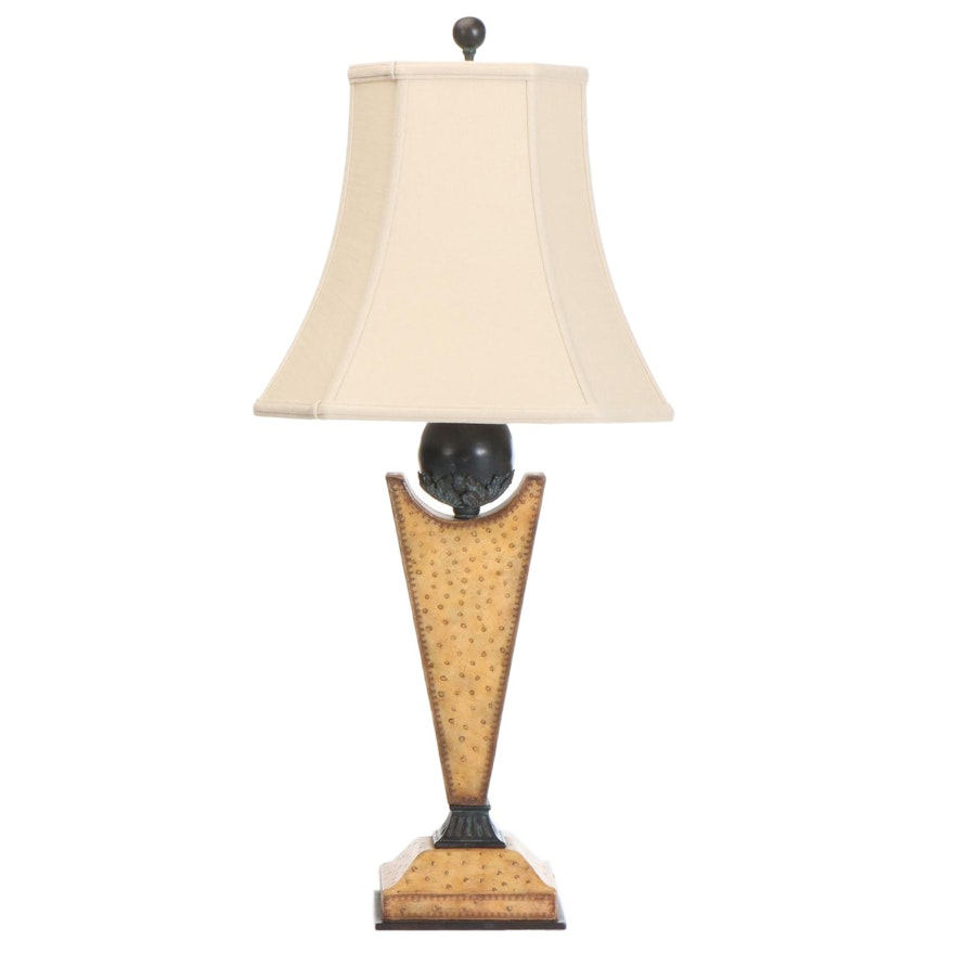 Ostrich Embossed Leather and Metal Accent Table Lamp