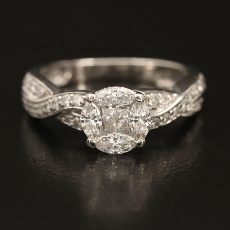 14K Diamond Ring with Crossover Shoulders