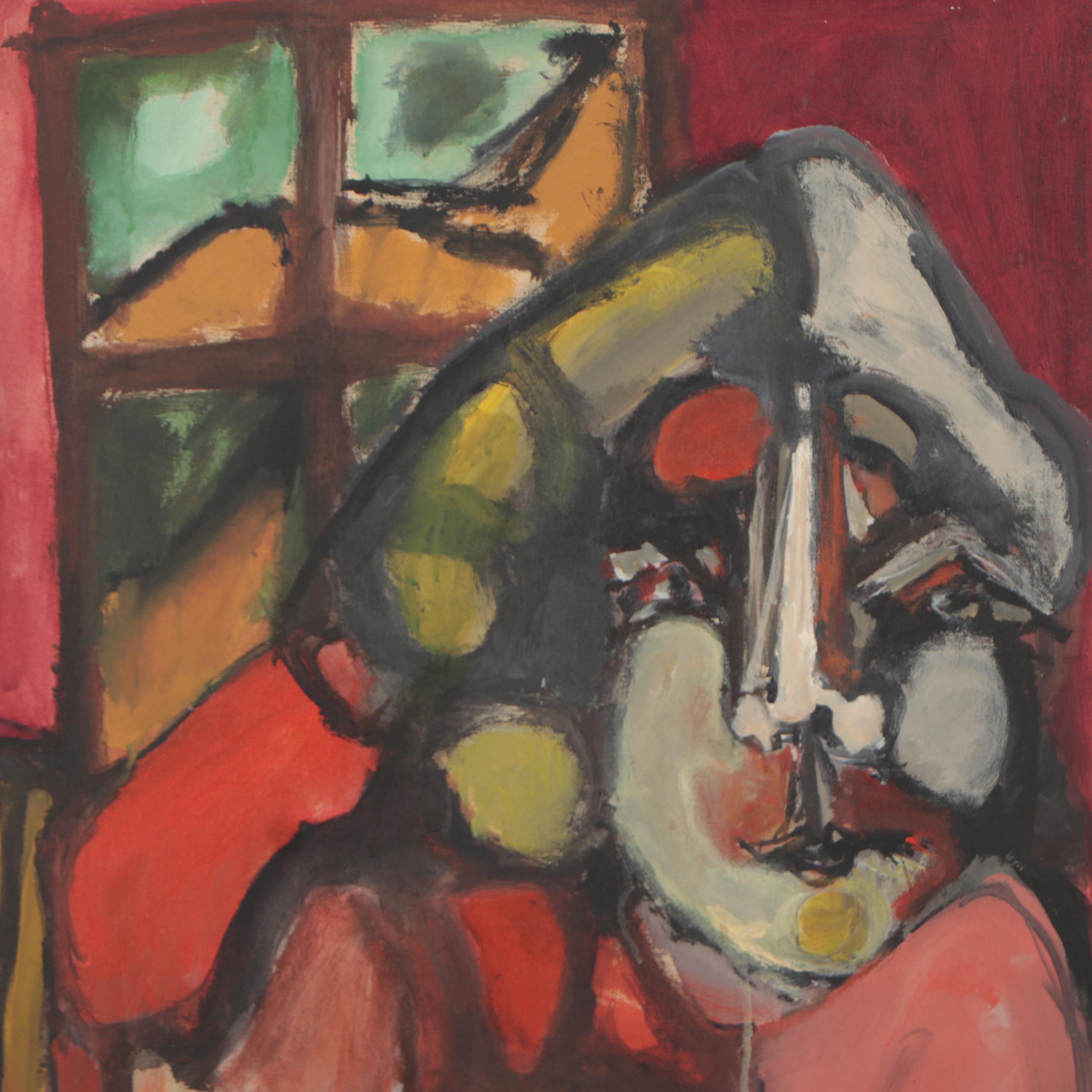 Bernice Fisher Stacy Abstract Figural Oil Painting, Mid-20th Century