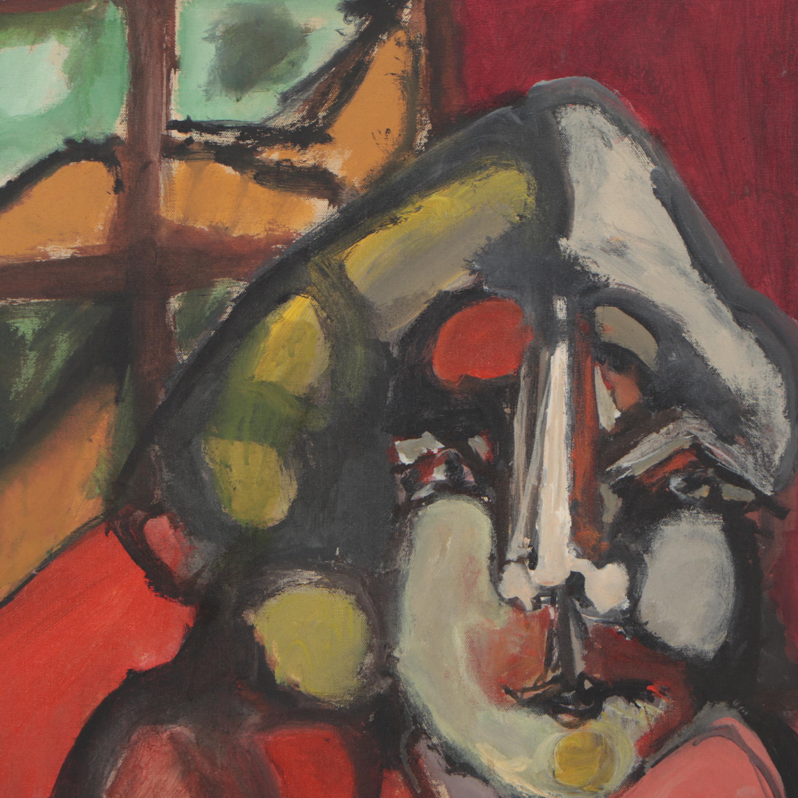 Bernice Fisher Stacy Abstract Figural Oil Painting, Mid-20th Century