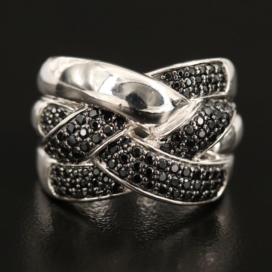 Sterling Black Spinel Braided Ring