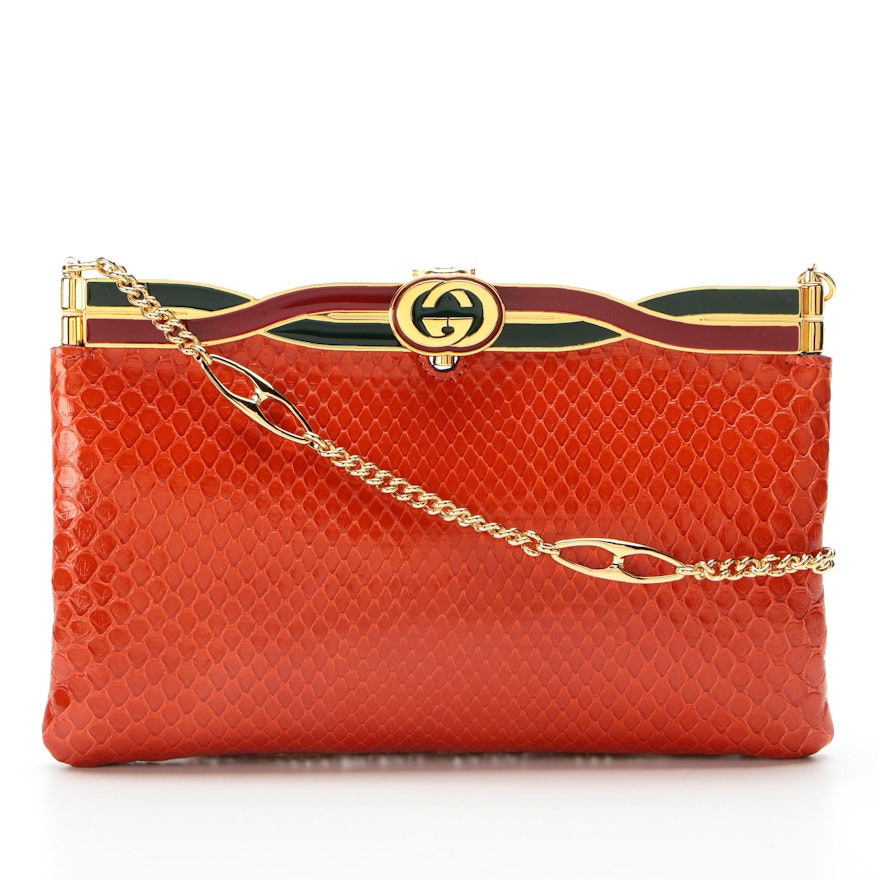Gucci Broadway Snakeskin Evening Bag in Red