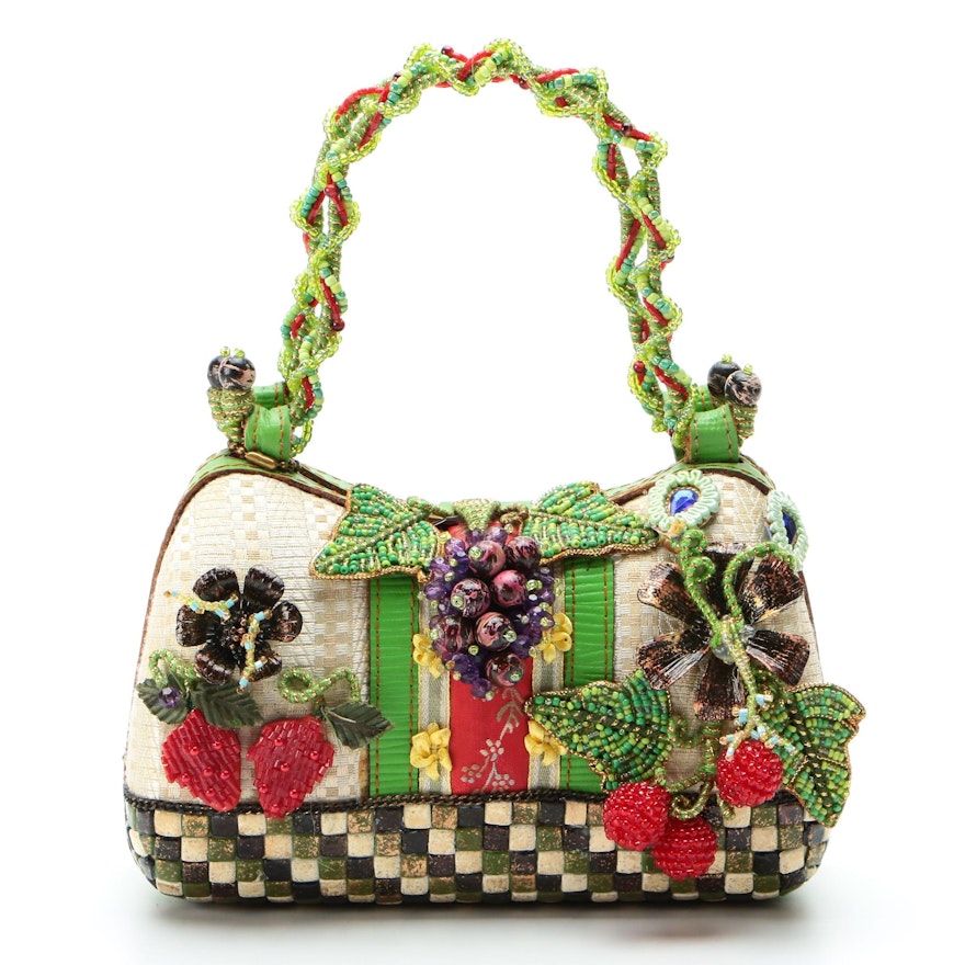 Mary Frances Embellished Handbag with Fruit and Floral Motif