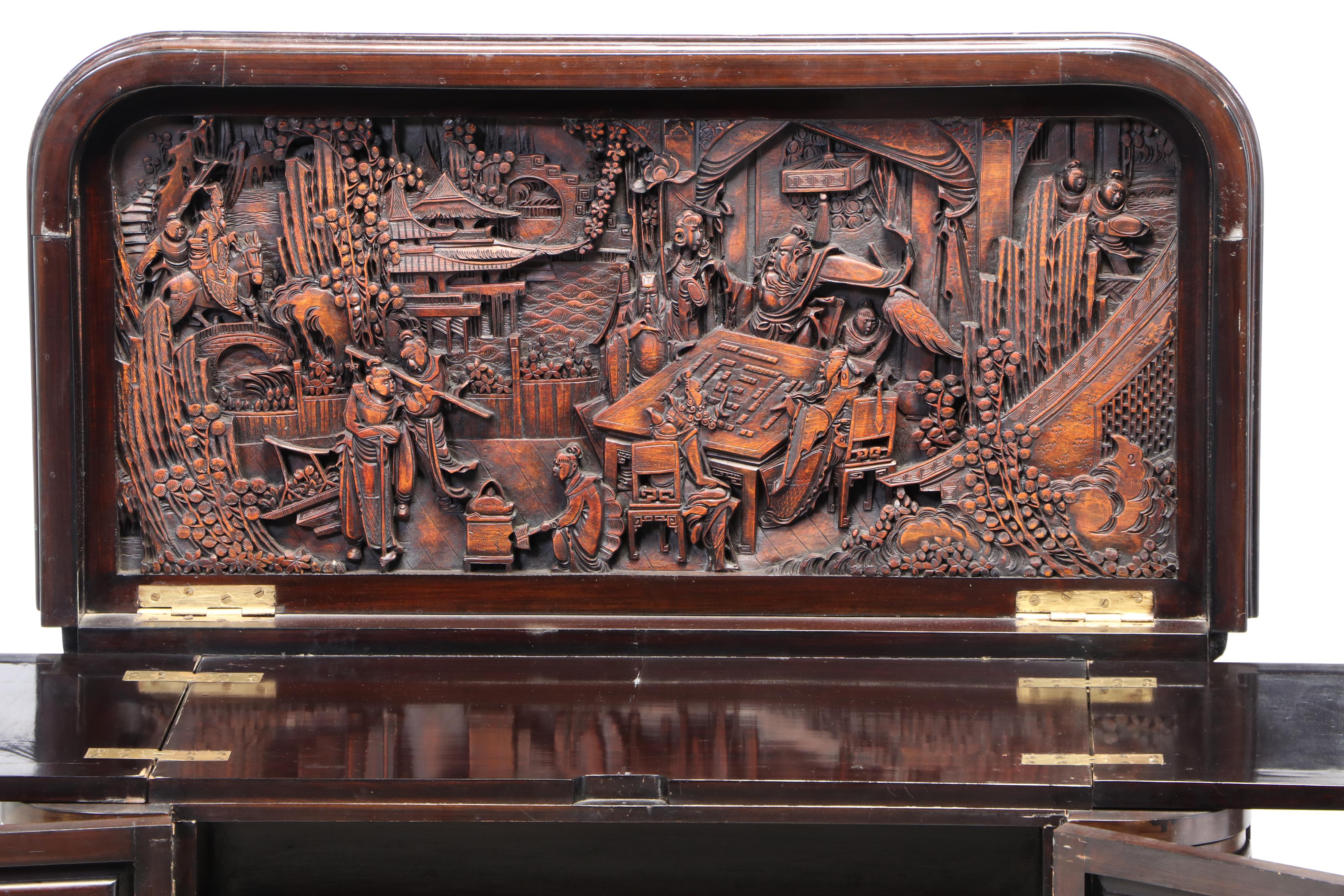 Chinese Carved Bar Cabinet, Mid-20th Century