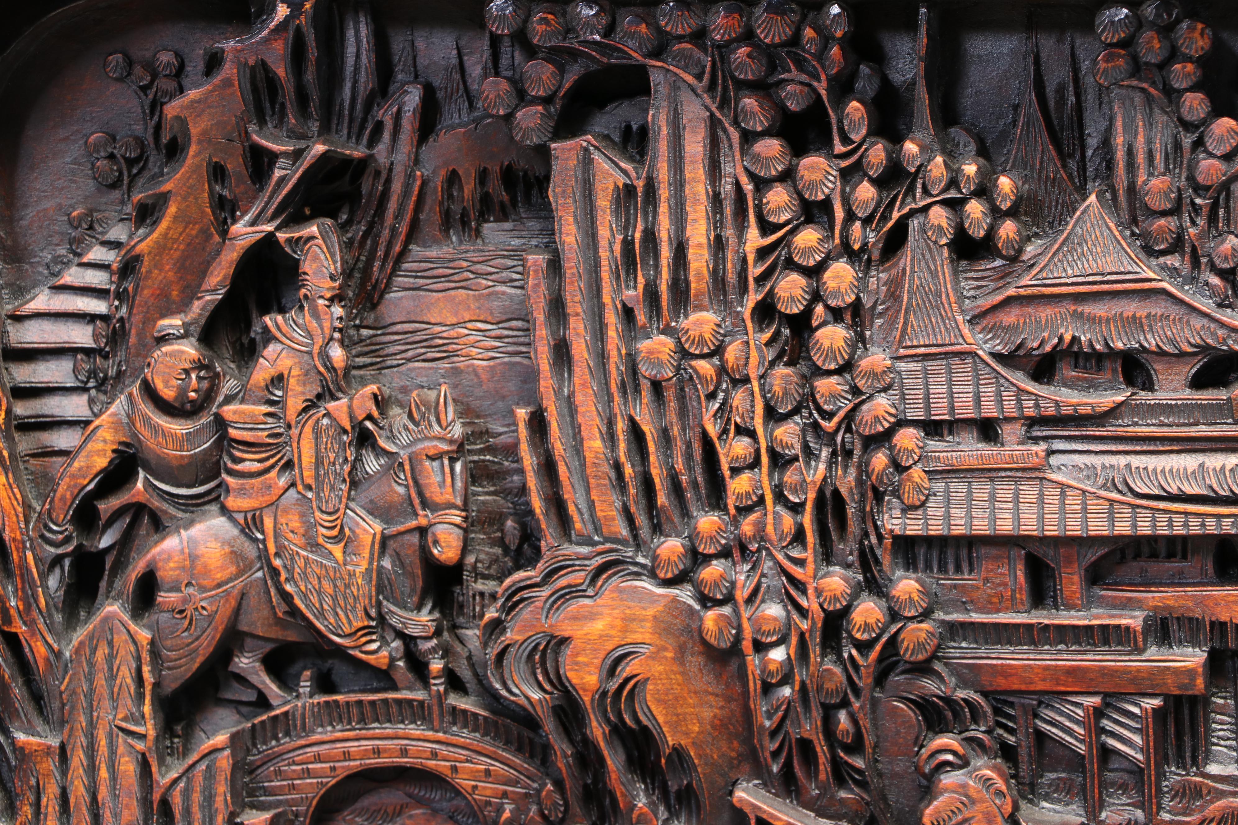 Chinese Carved Bar Cabinet, Mid-20th Century