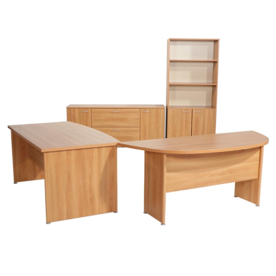 Contemporary Laminate Office Desk, Credenza and Shelves