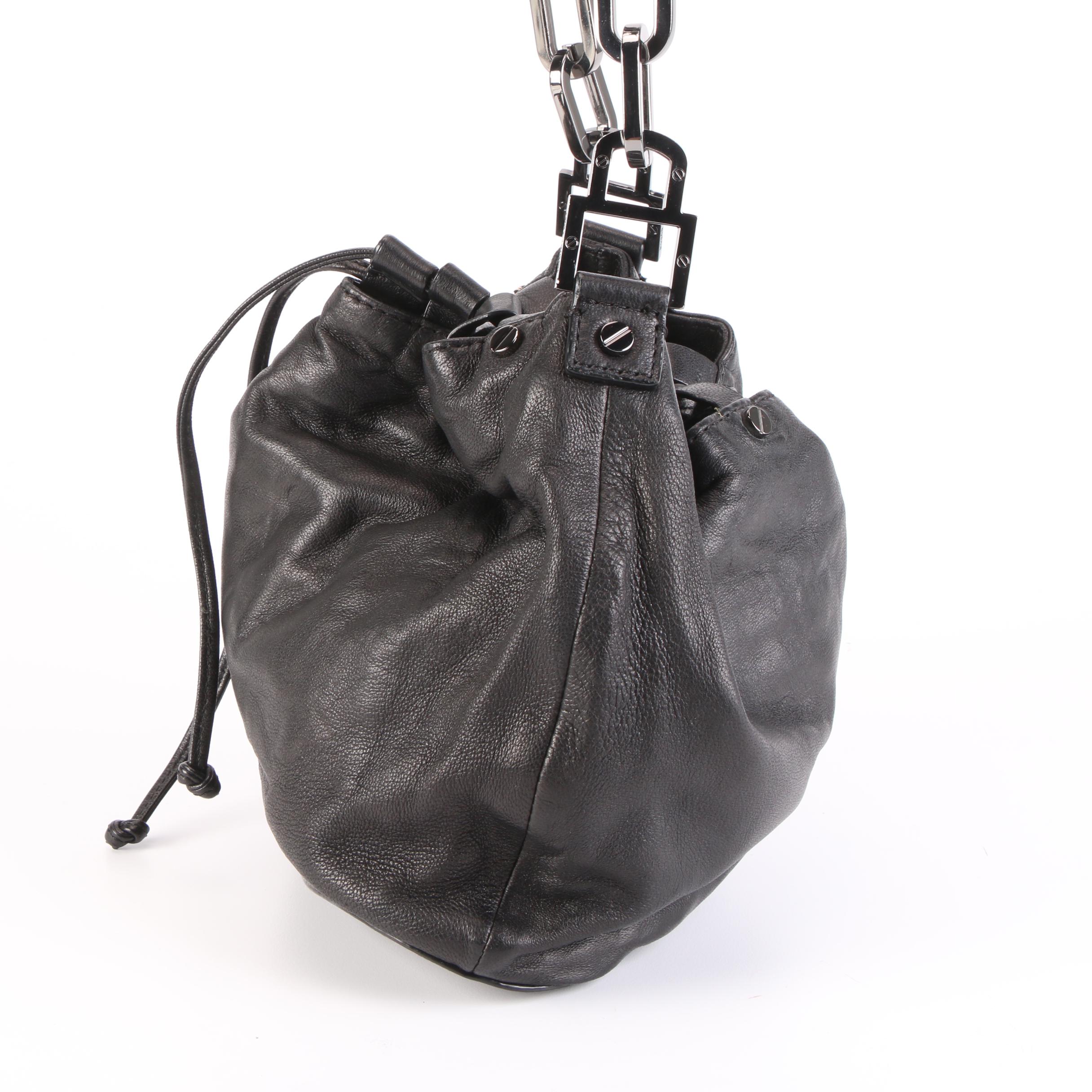 Tory Burch Drawstring Handbag in Black Leather