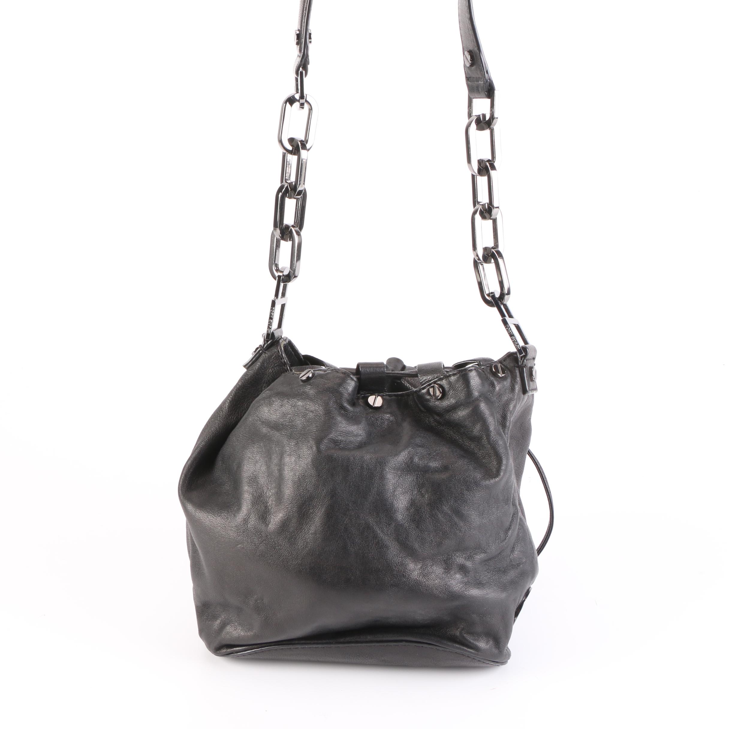 Tory Burch Drawstring Handbag in Black Leather