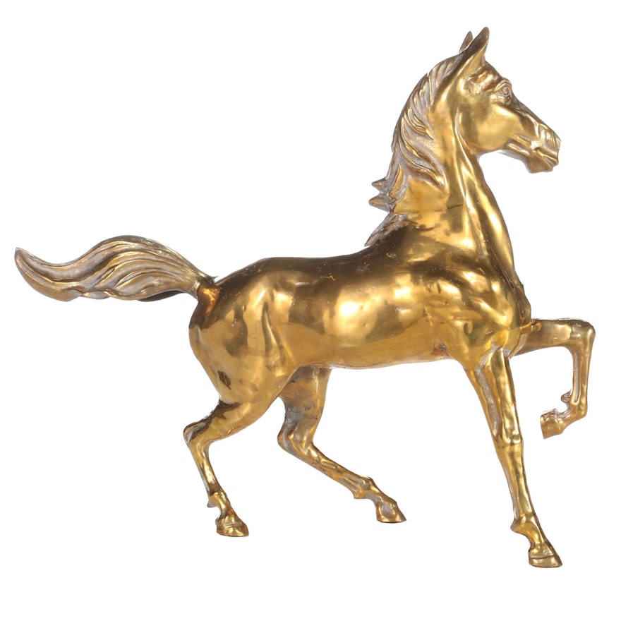 Cast Brass Cantering Horse Statue, Late 20th Century