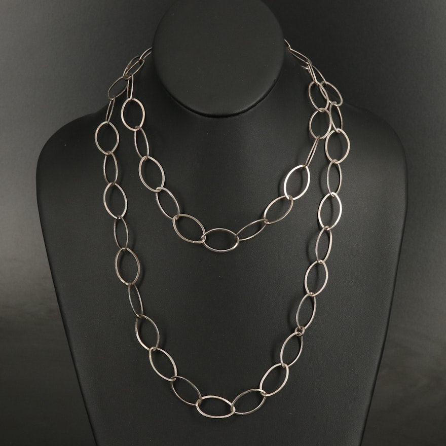 Sterling Silver Endless Navette Link Necklace