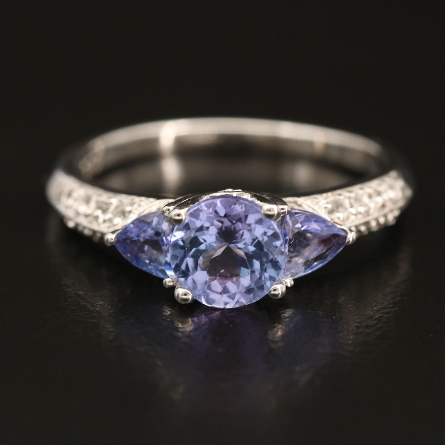 Sterling Tanzanite and Topaz East-West Ring