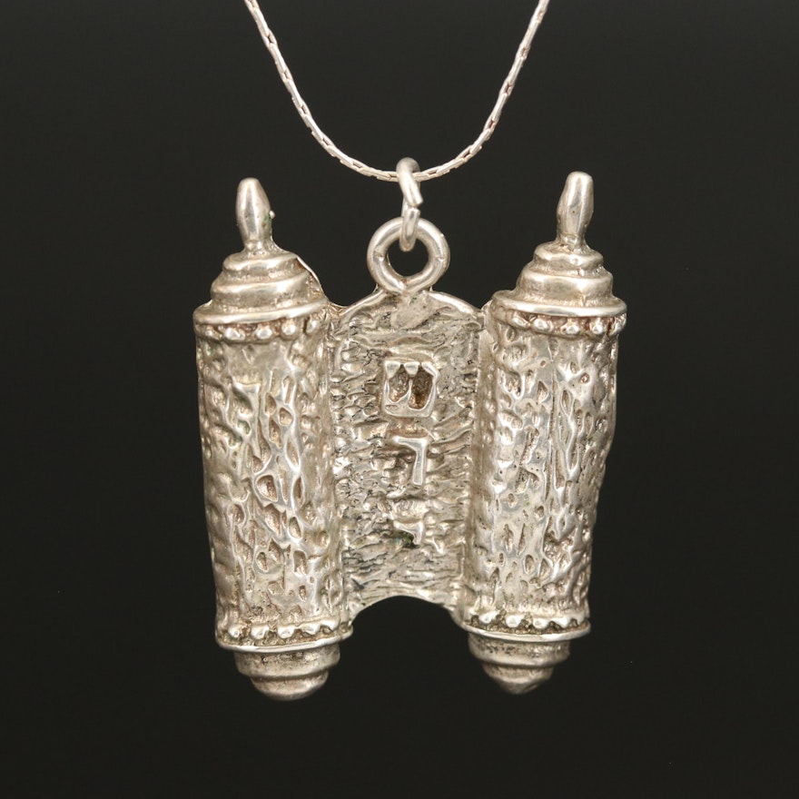 Sterling Silver Torah Pendant Necklace