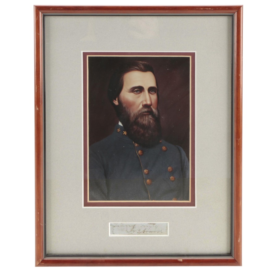 Confederate General John Bell Hood Framed Cut Signature and Photo Portrait, COA