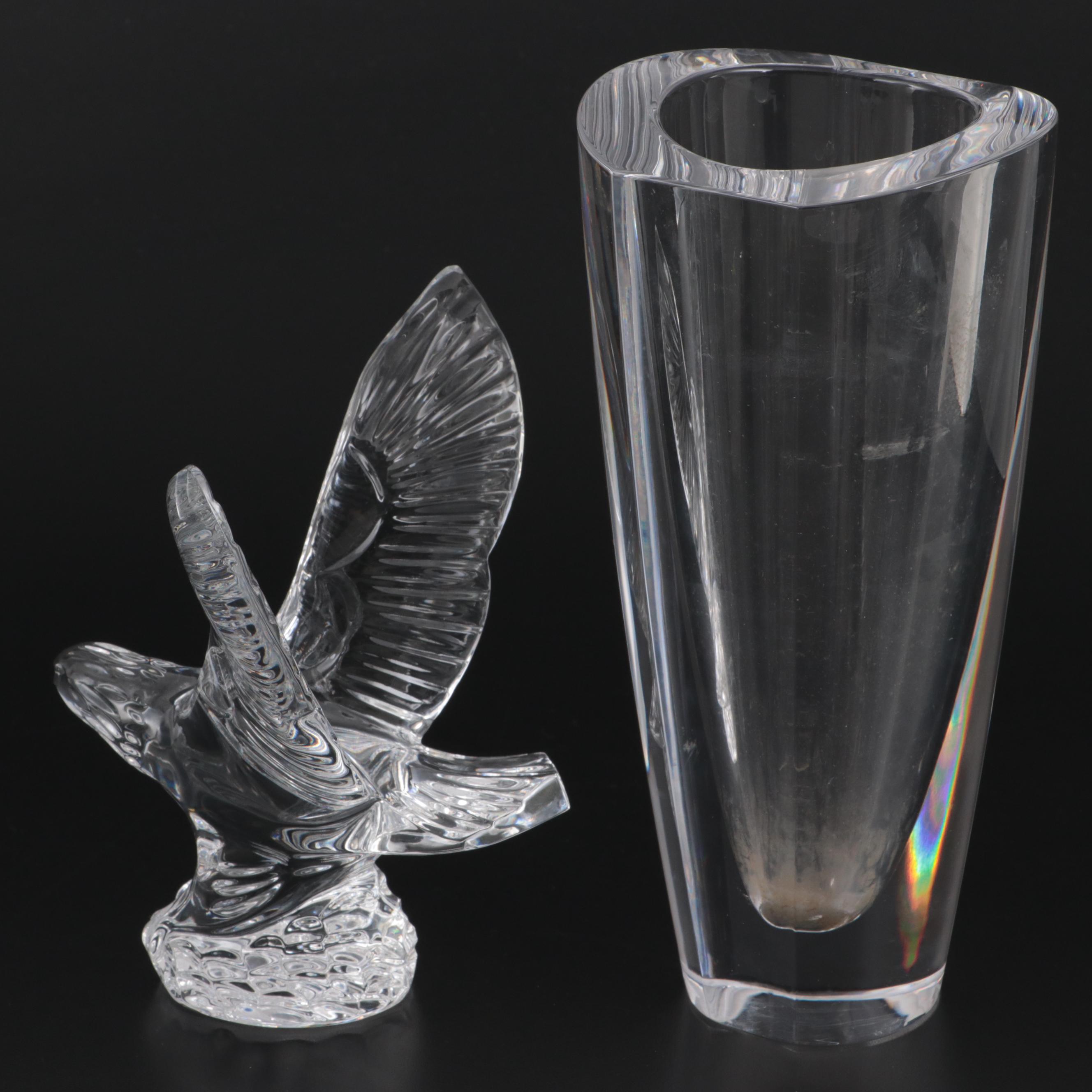 Waterford Crystal "Eagle" Figurine and Orrefors Crystal Vase