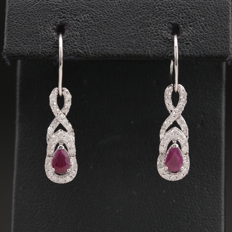 Sterling Ruby and Diamond Infinity Earrings