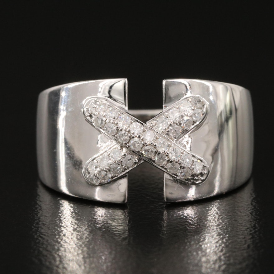 Sterling Silver Diamond "X" Tapered Band