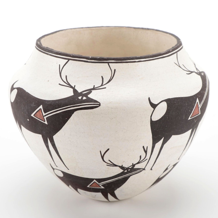 Lucy M. Lewis Acoma Pueblo Black on White Pottery Vessel