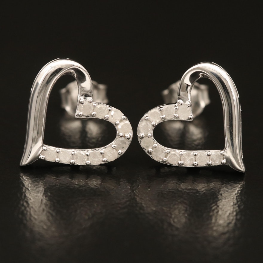 Sterling Diamond Heart Earrings