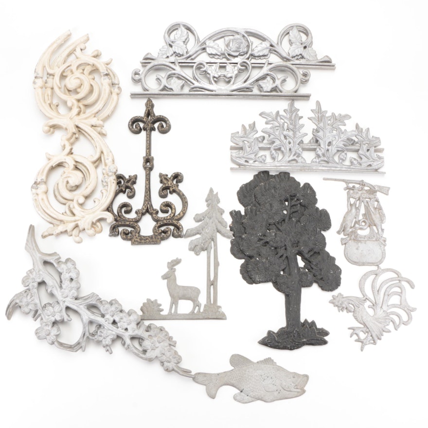 Cast Metal Wall Plaques and Scrolled Metal Accents, 20th Century