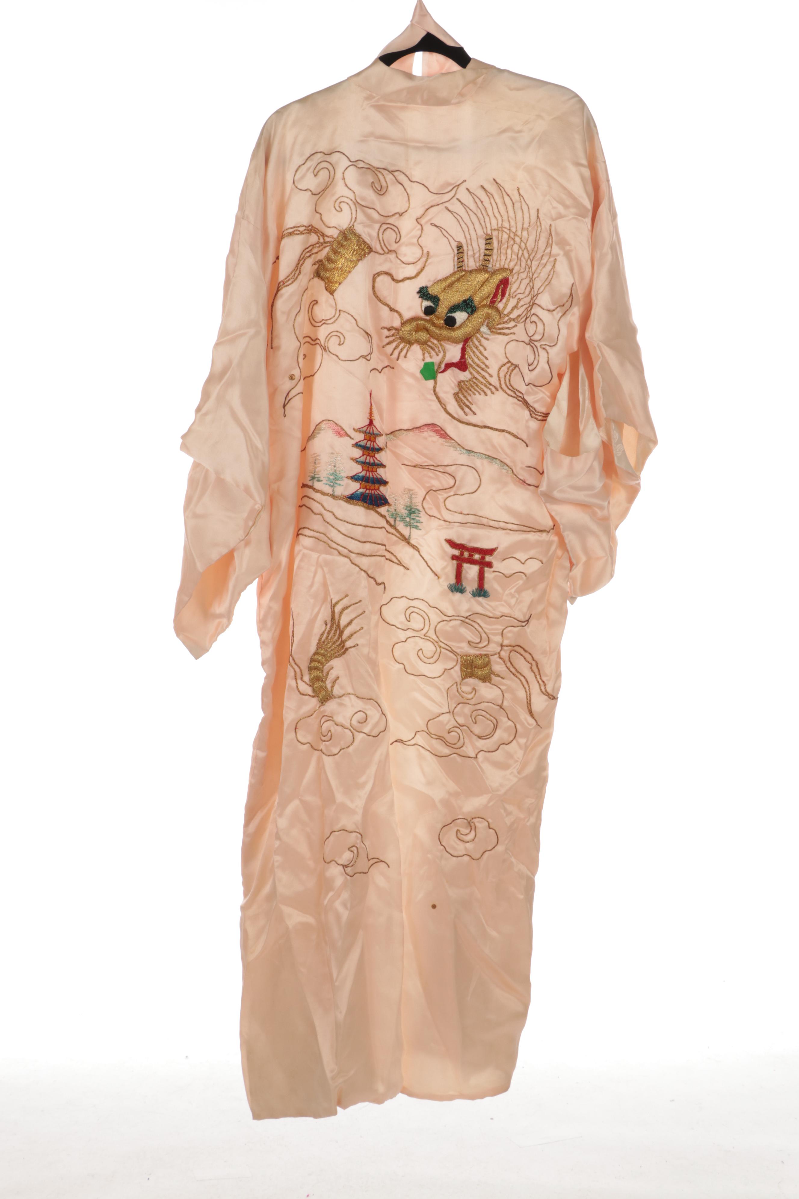 Kimono Style Robe with Couching Embroidery and Two Night Gowns