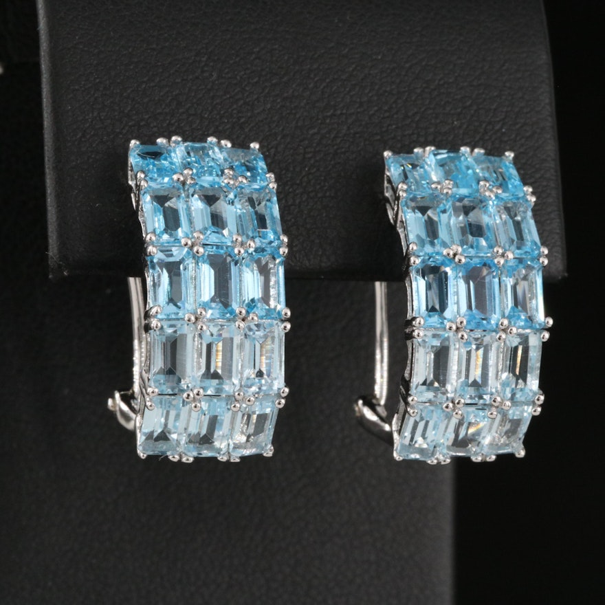 Sterling Silver Swiss Blue Topaz J Hoop Earrings
