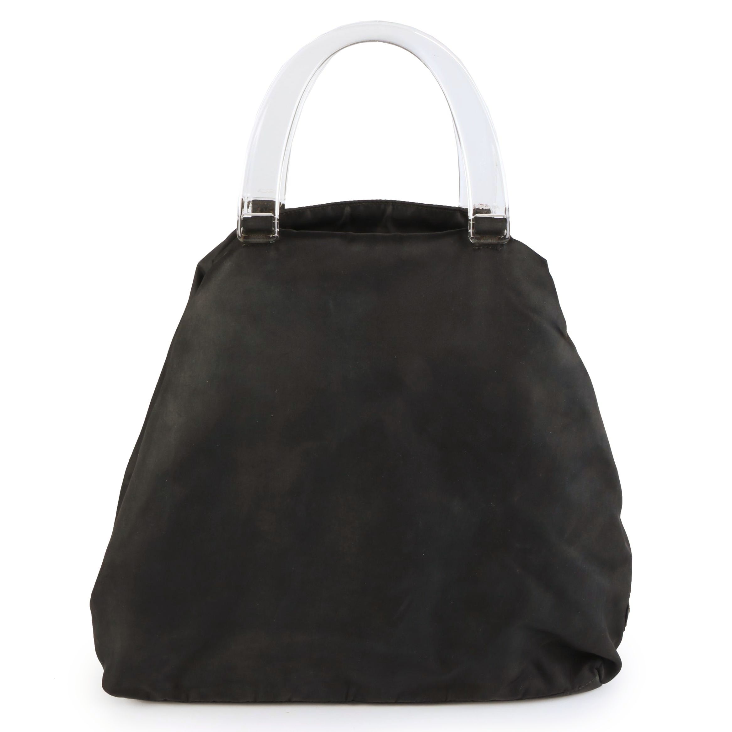 Prada Top Handle Bag in Black Tessuto Nylon with Plastic Handles