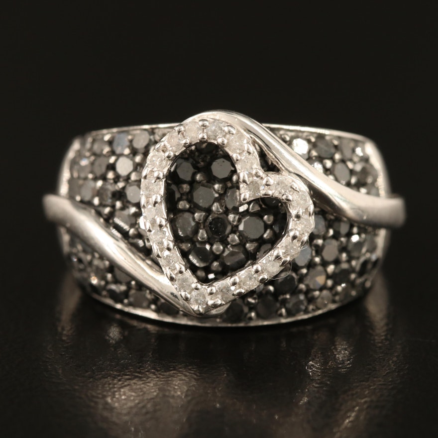 Sterling Silver 1.98 CTW Pavé Diamond Heart Ring