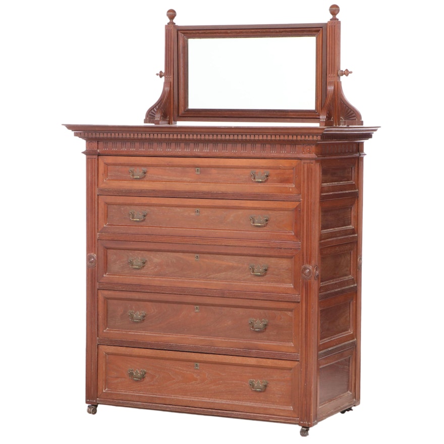 Late Victorian Walnut Five-Drawer Dresser, circa 1900