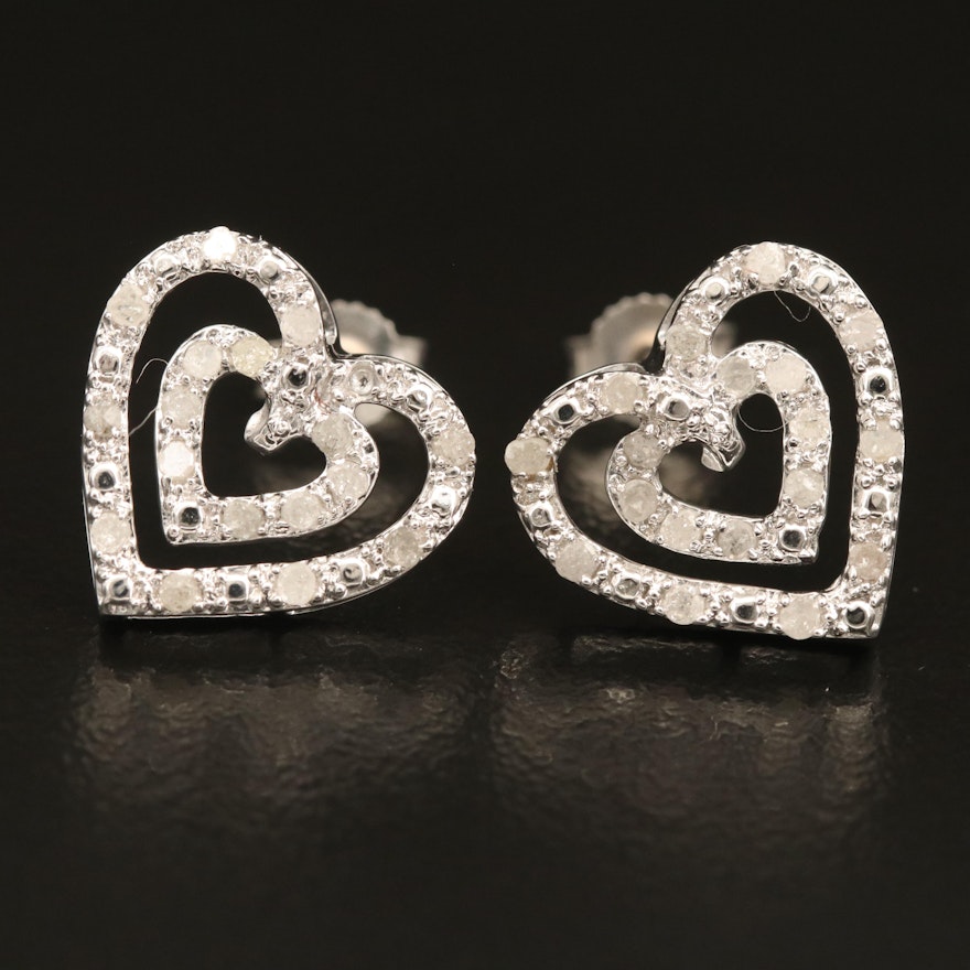 Sterling Diamond Heart Earrings