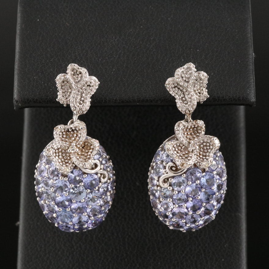 Sterling Silver Tanzanite and Diamond Drop Earrings