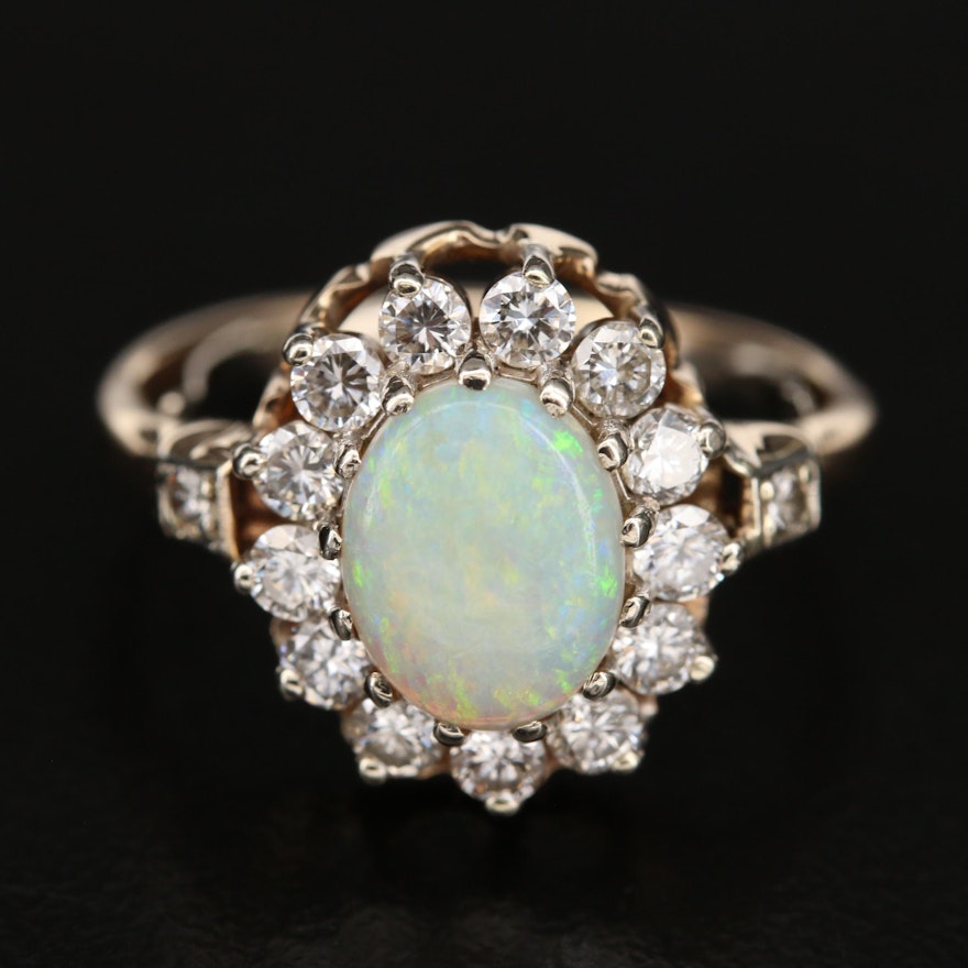 14K Opal and Diamond Halo Ring